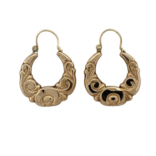 9ct Gold Patterned Vintage Style Creole Earrings