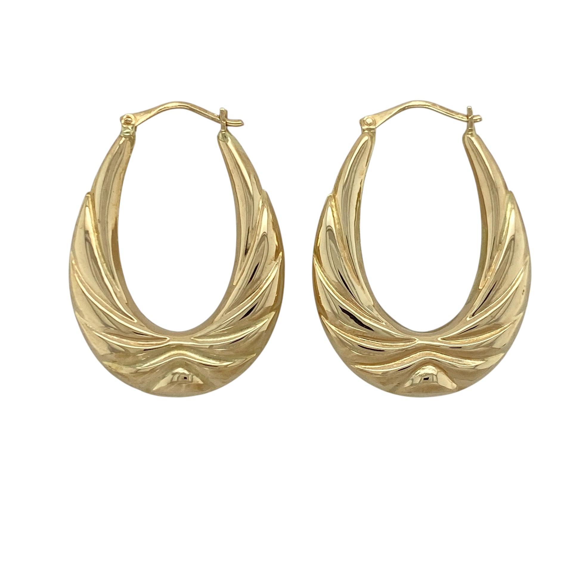 9ct Gold Patterned Oval Creole Earrings