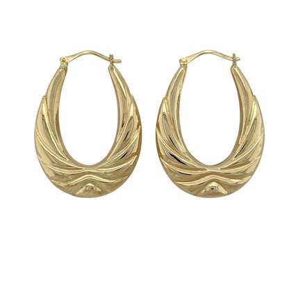 9ct Gold Patterned Oval Creole Earrings