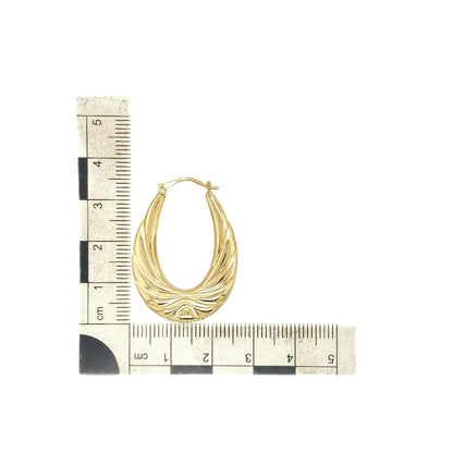 9ct Gold Patterned Oval Creole Earrings