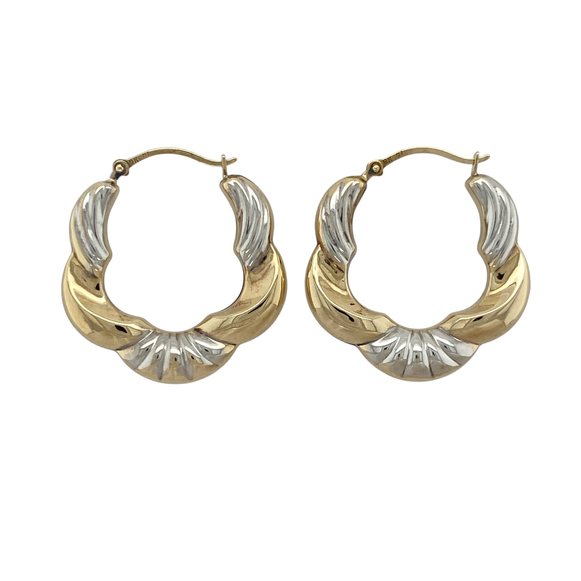 9ct Gold Patterned Twisted Hoop Creole Earrings