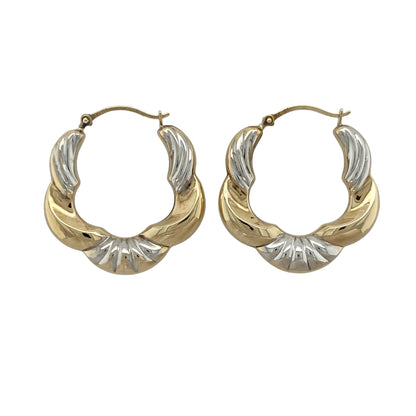 9ct Gold Patterned Twisted Hoop Creole Earrings