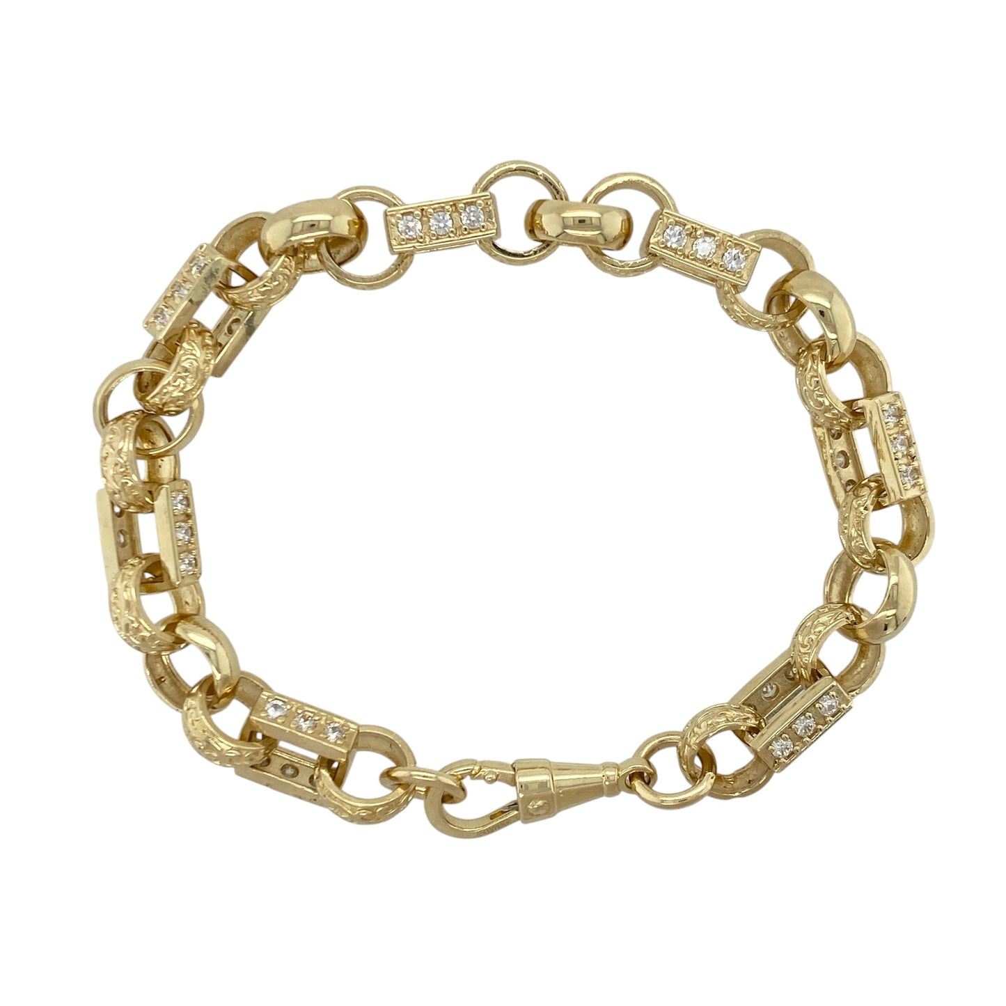 9ct Gold & Cubic Zirconia 8" Gypsy Style Link Bracelet