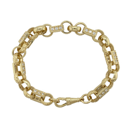 9ct Gold & Cubic Zirconia 8" Gypsy Style Link Bracelet