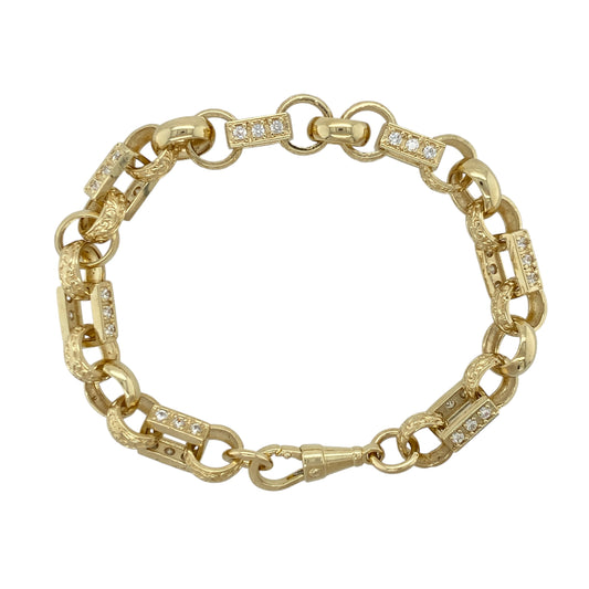 9ct Gold & Cubic Zirconia 8" Gypsy Style Link Bracelet