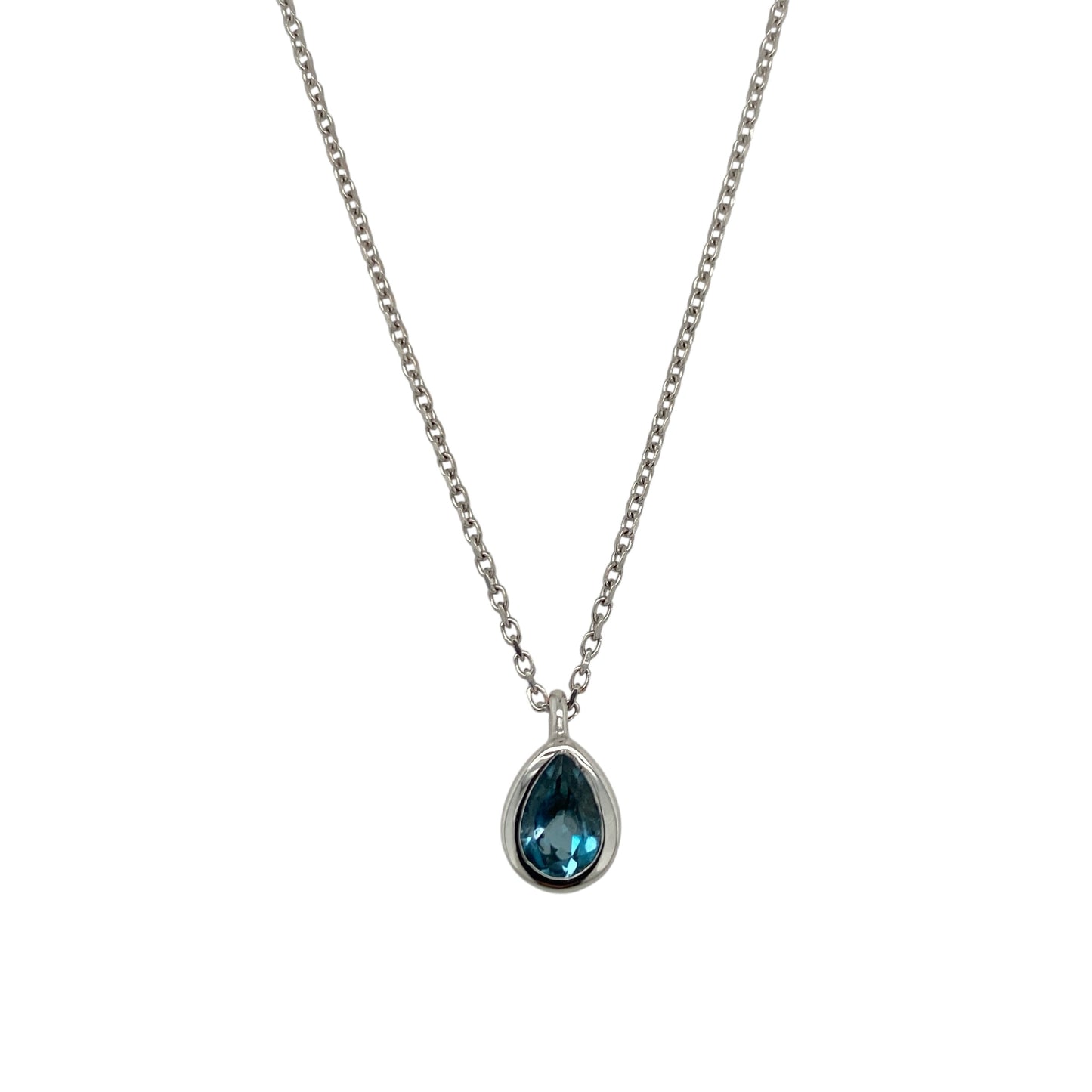 14ct White Gold & Blue Topaz Teardrop 16" - 18" Necklace