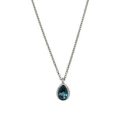 14ct White Gold & Blue Topaz Teardrop 16" - 18" Necklace