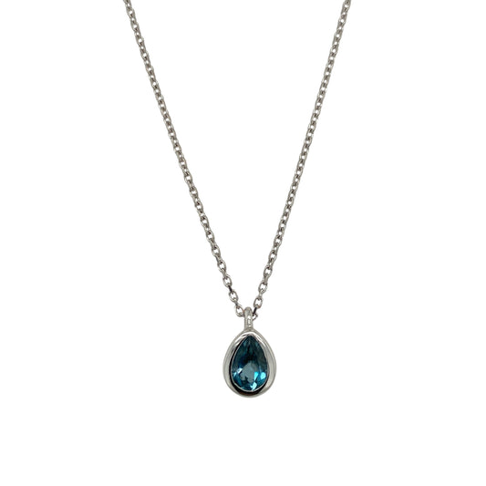 14ct White Gold & Blue Topaz Teardrop 16" - 18" Necklace