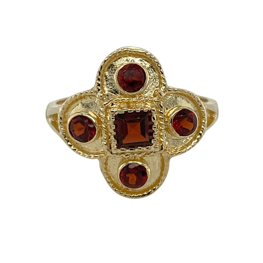 9ct Gold & Garnet Flower Style Ring