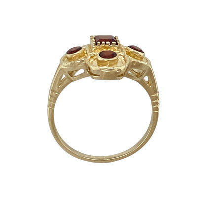 9ct Gold & Garnet Flower Style Ring