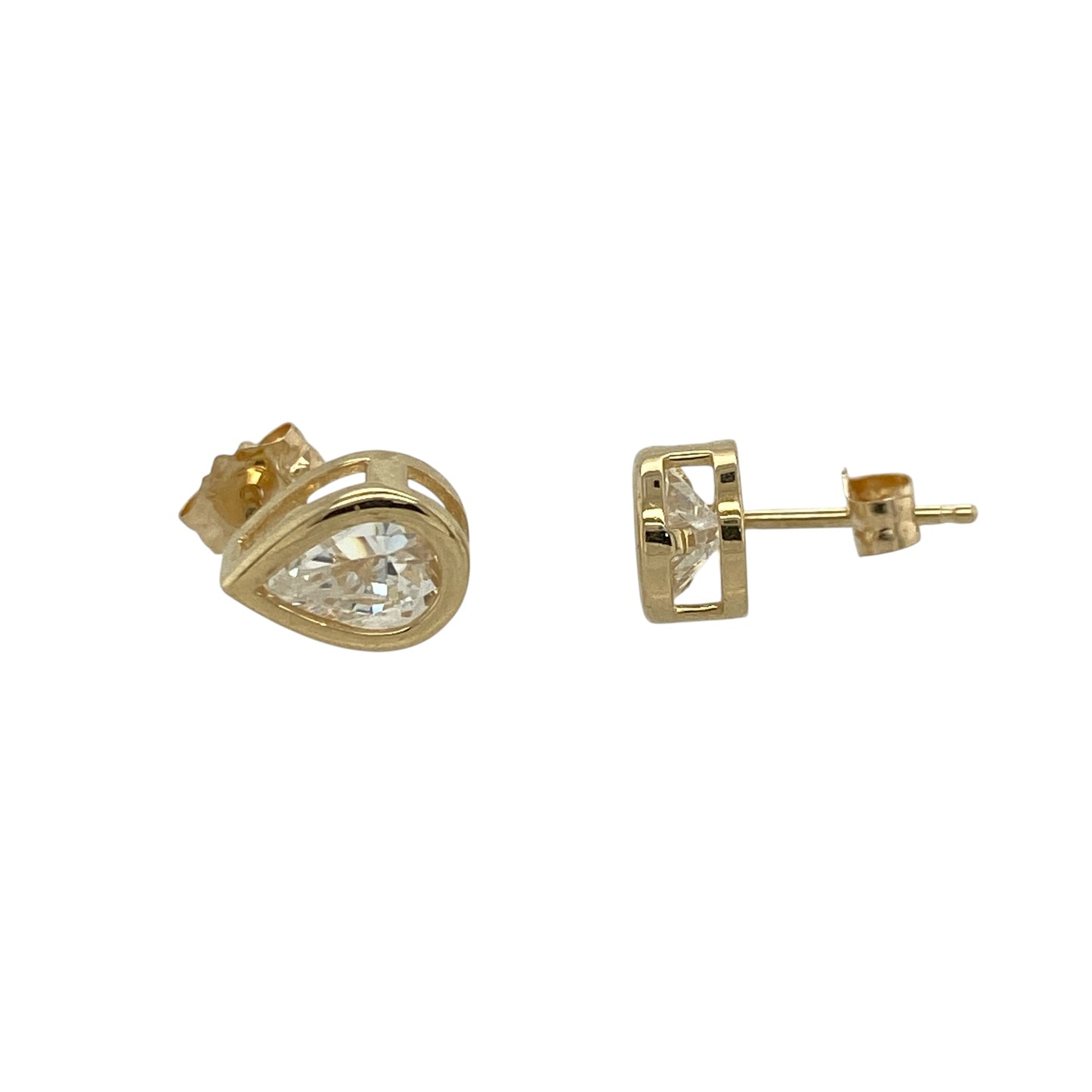 14ct Gold & Cubic Zirconia Teardrop Stud Earrings