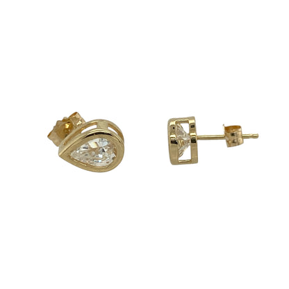 14ct Gold & Cubic Zirconia Teardrop Stud Earrings