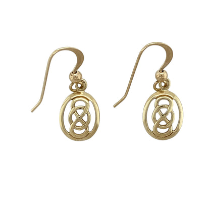 9ct Gold Celtic Knot Oval Drop Earrings
