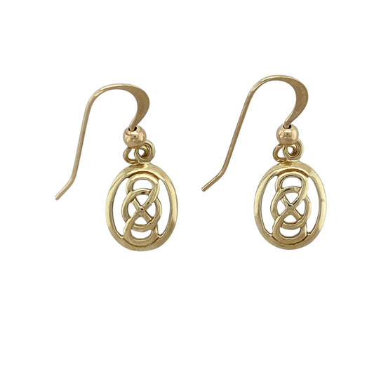 9ct Gold Celtic Knot Oval Drop Earrings