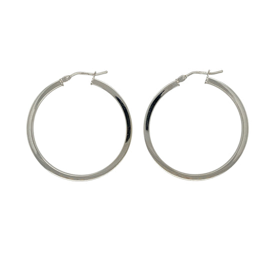 9ct White Gold Plain Hoop Creole Earrings