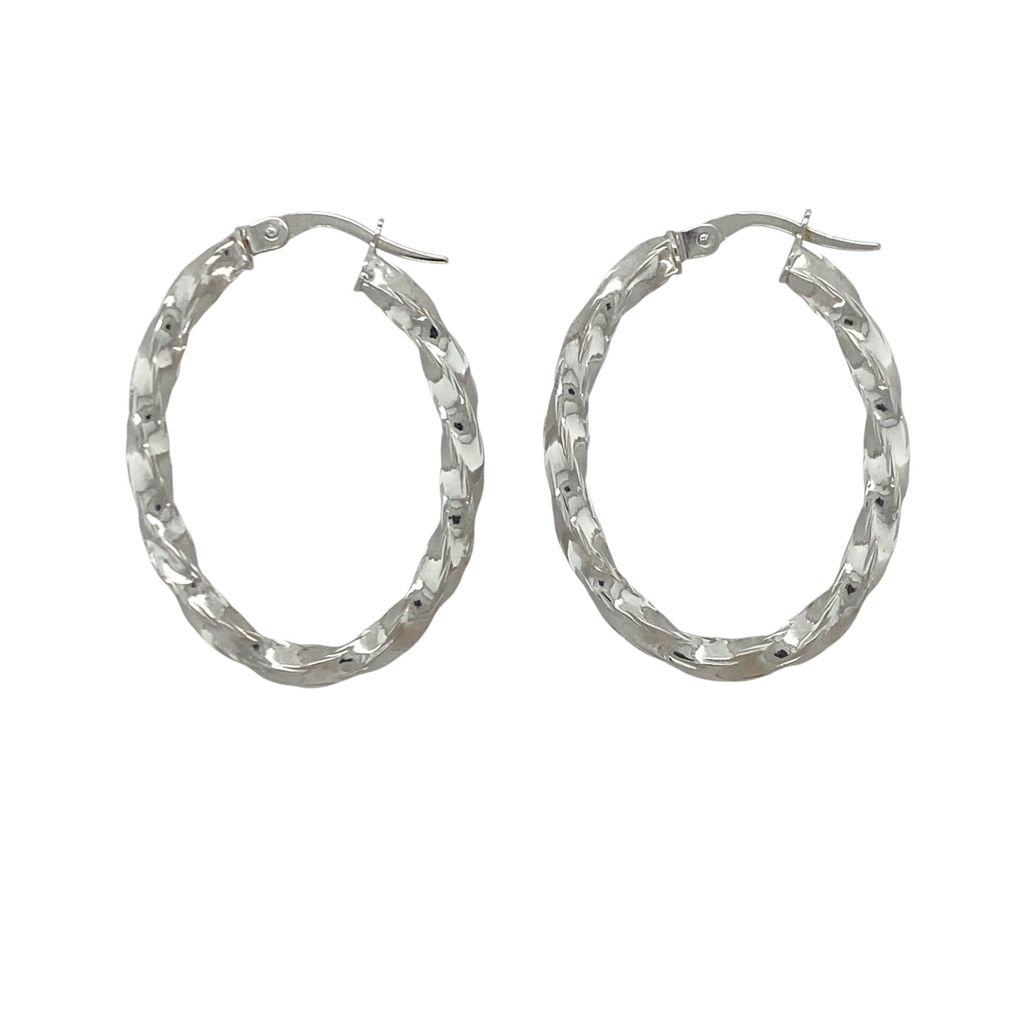 9ct White Gold Twisted Oval Creole Earrings