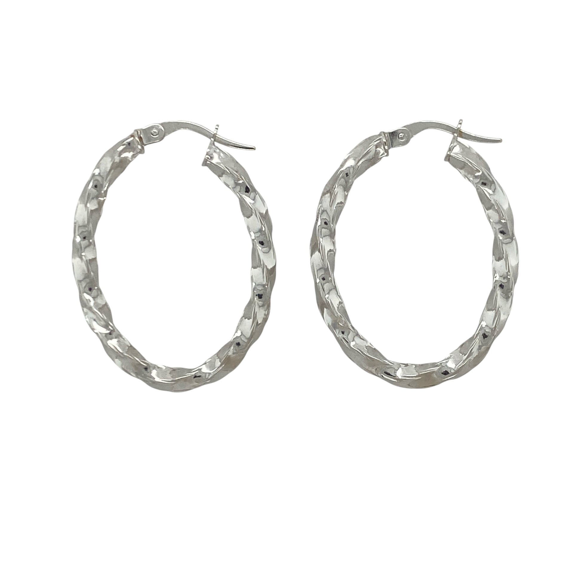 9ct White Gold Twisted Oval Creole Earrings