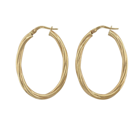 9ct Gold Twisted Oval Creole Earrings