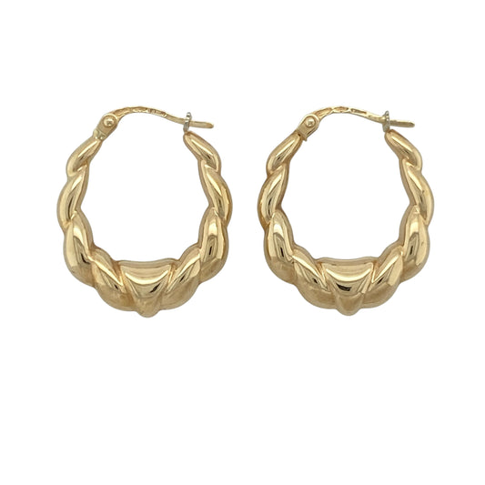 9ct Gold Twisted Oval Creole Earrings