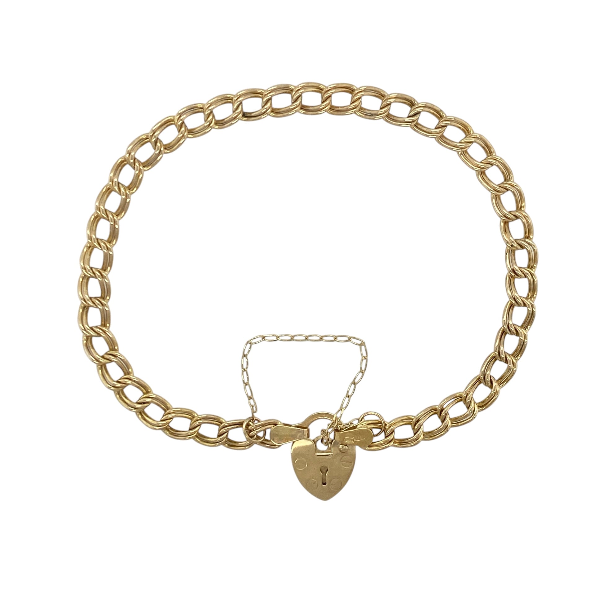 9ct Gold 7" Double Curb Charm Bracelet