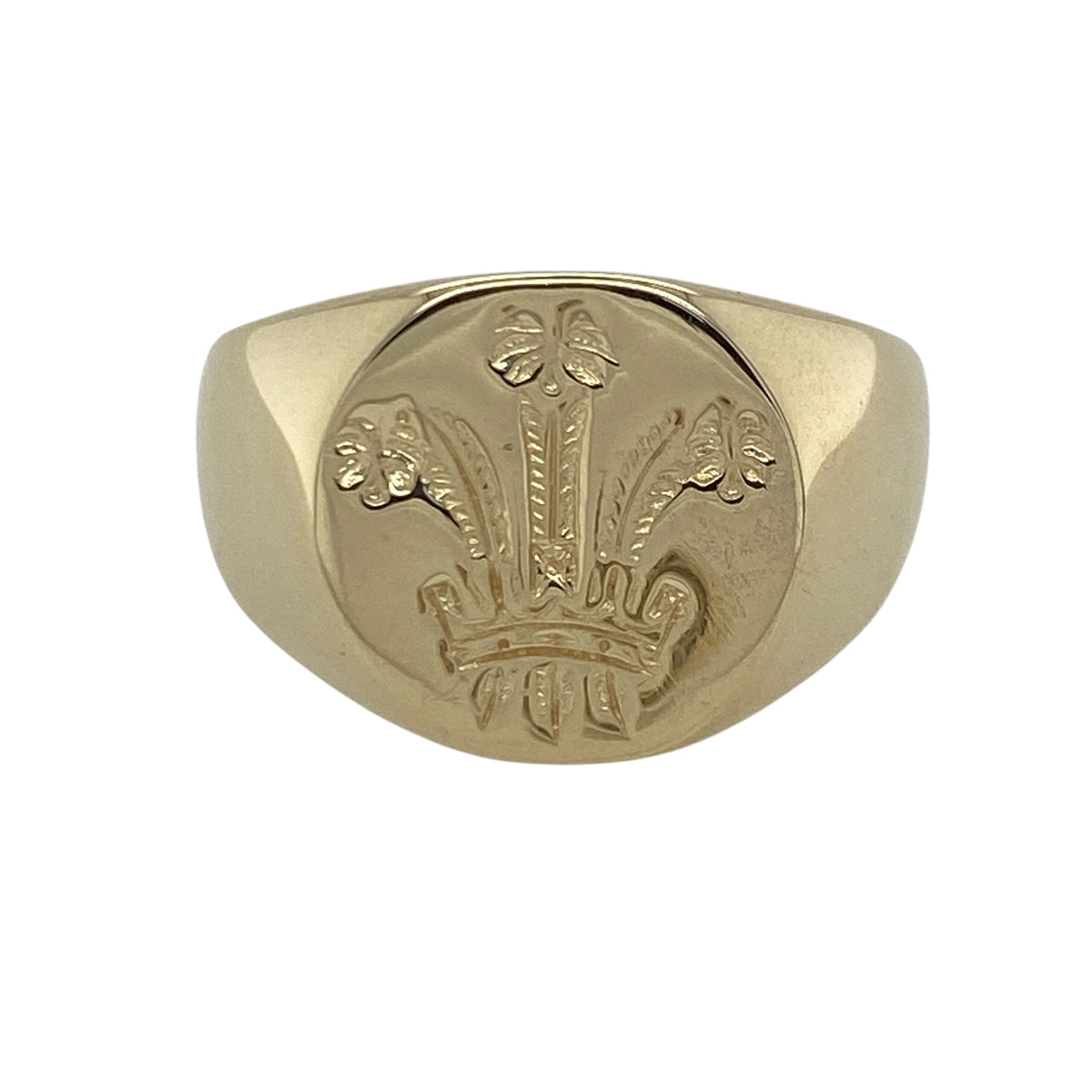 9ct Gold Welsh Three Feathers Round Signet Ring