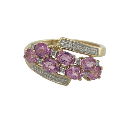 9ct Gold Diamond & Pink Topaz Cluster Ring