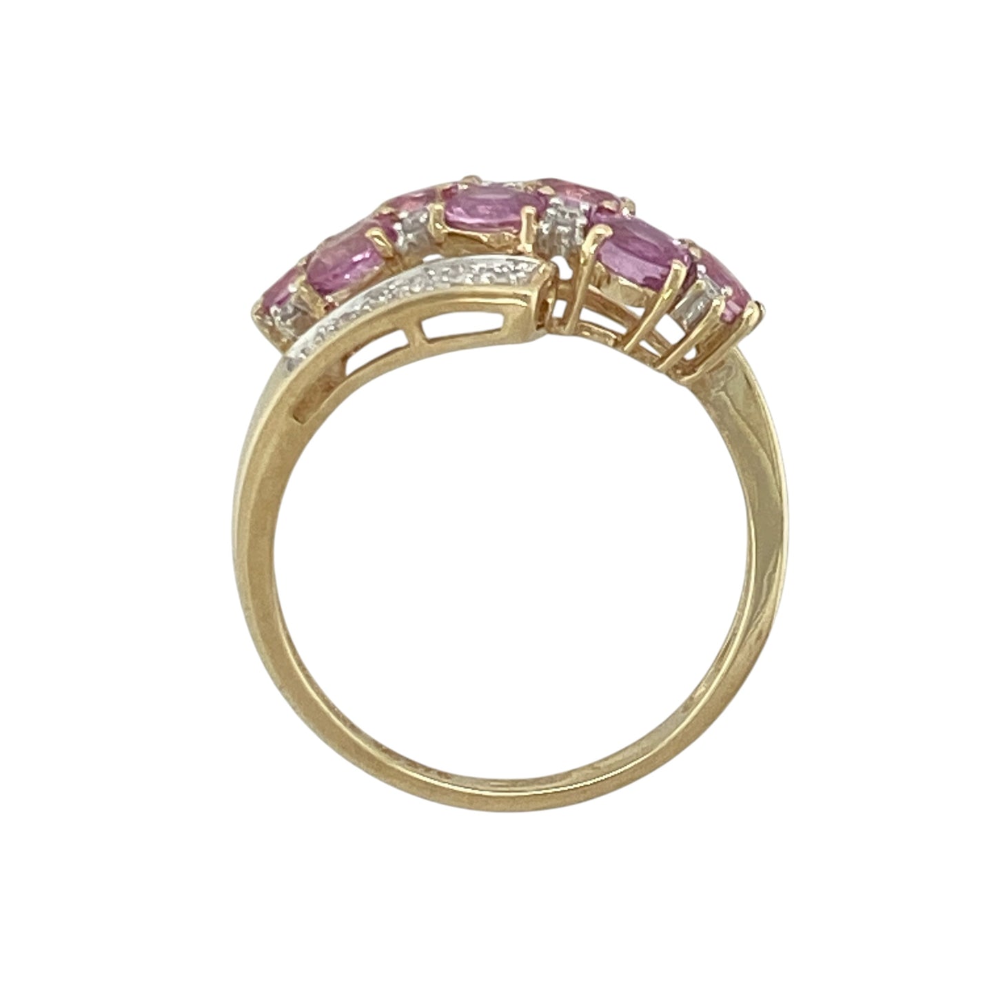 9ct Gold Diamond & Pink Topaz Cluster Ring