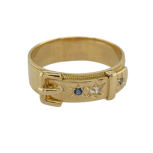 18ct Gold Diamond & Sapphire Buckle Ring