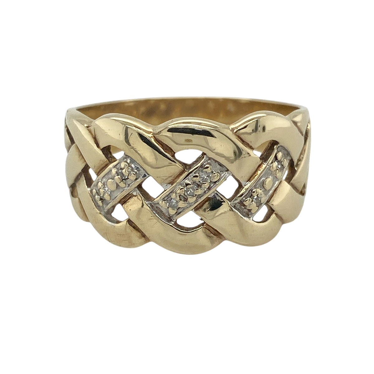 9ct Gold & Diamond Celtic Knot Wide Band Ring