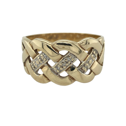 9ct Gold & Diamond Celtic Knot Wide Band Ring
