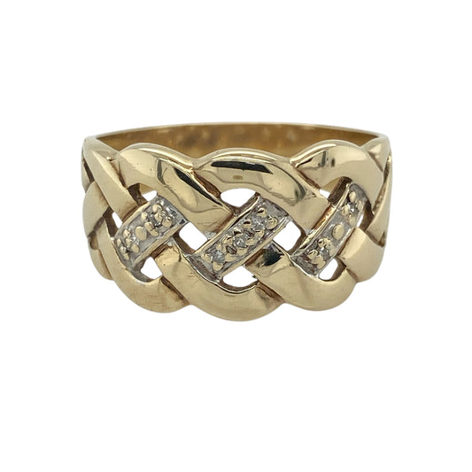 9ct Gold & Diamond Celtic Knot Wide Band Ring