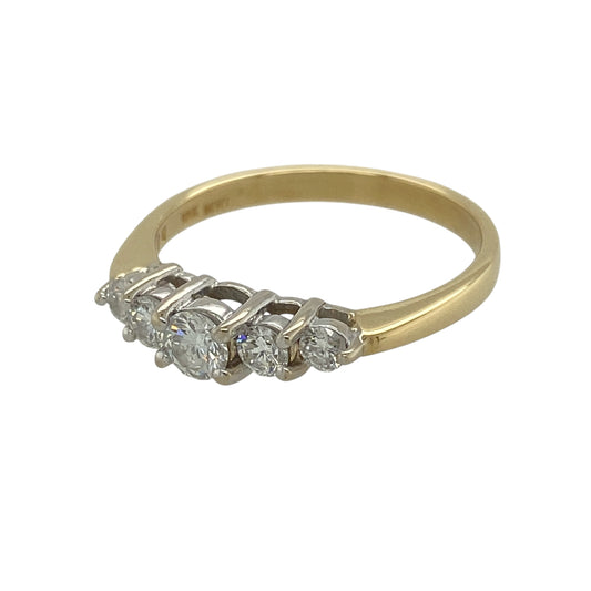 This pre-owned 18ct yellow gold diamond five stone band ring is a timeless classic, beautifully set with graduating brilliant cut diamonds.

Design: Featuring five brilliant cut diamonds arranged in graduating size order, with the largest diamond at the centre, this elegant band creates a balanced and eye-catching display of sparkle. With an approximate total diamond weight of 0.49ct, it is a beautiful choice for everyday wear, an anniversary gift or a meaningful milestone piece.