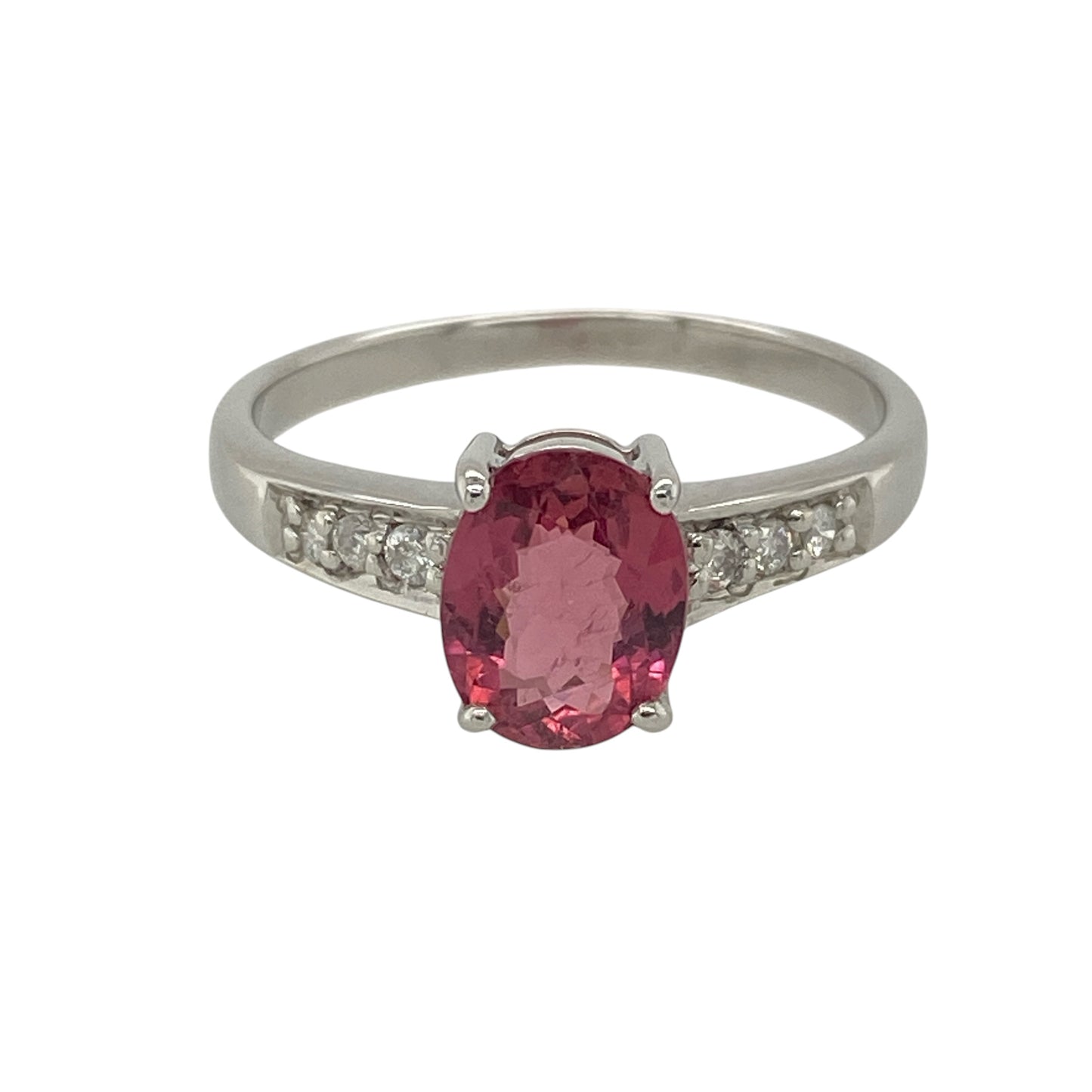 9ct White Gold Diamond & Pink Stone Ring