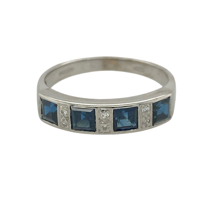 18ct White Gold Diamond & Sapphire Band Ring