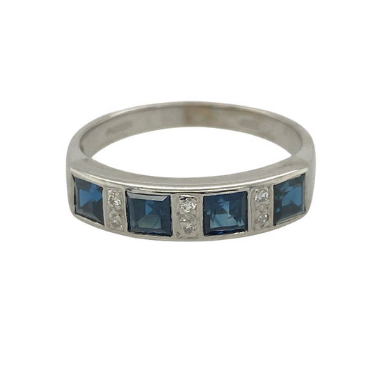 18ct White Gold Diamond & Sapphire Band Ring