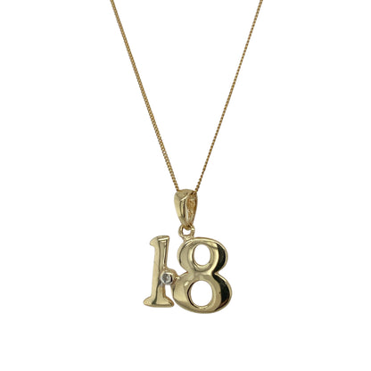 9ct Gold & Diamond '18' 18" Necklace