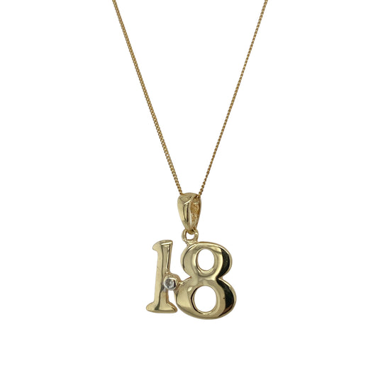 9ct Gold & Diamond '18' 18" Necklace
