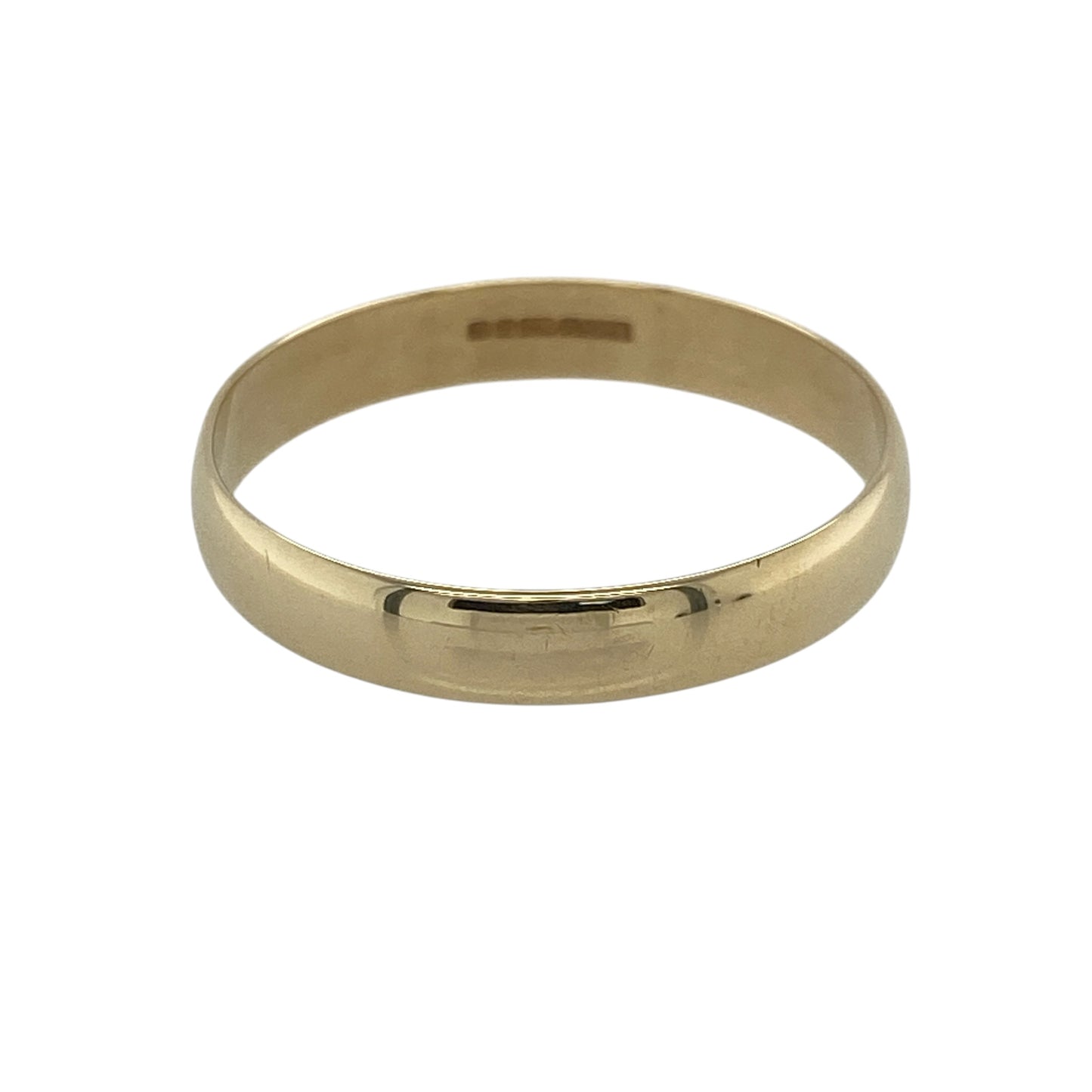 This pre-owned 9ct yellow gold wedding band ring is a timeless classic, offering a traditional design with a slightly wider profile.

Design: Featuring a polished 4mm wide band, this classic wedding ring offers a comfortable fit and enduring style. Its clean and versatile design makes it ideal as a wedding band, a stacking ring or an everyday piece that will never go out of fashion.
Material: Made from 9-carat yellow gold.
Ring Detail: Classic wedding band measuring approximately 4mm wide in size V.