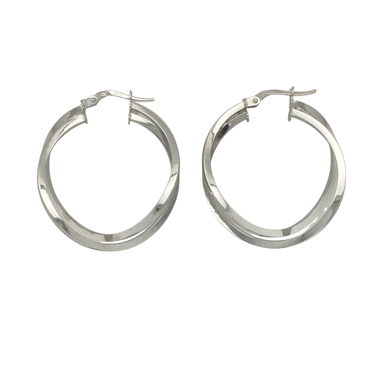 9ct White Gold Crossover Hoop Creole Earrings