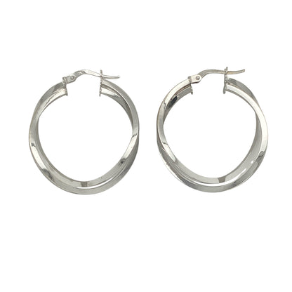 9ct White Gold Crossover Hoop Creole Earrings