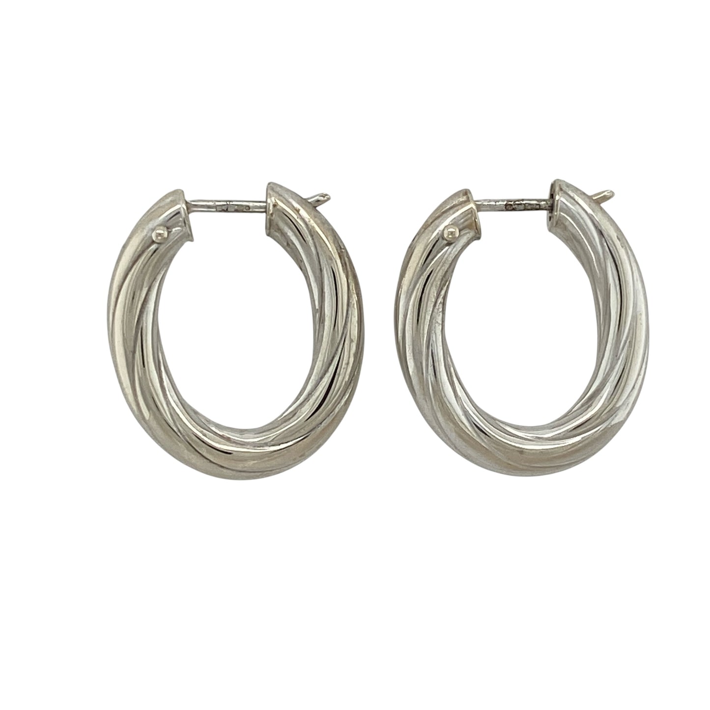 9ct White Gold Twisted Oval Creole Earrings