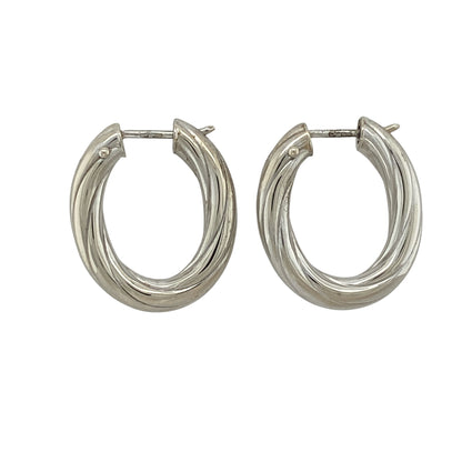9ct White Gold Twisted Oval Creole Earrings