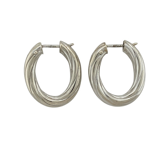 9ct White Gold Twisted Oval Creole Earrings