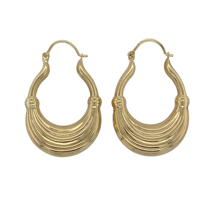 9ct Gold Textured Oval Creole Earrings