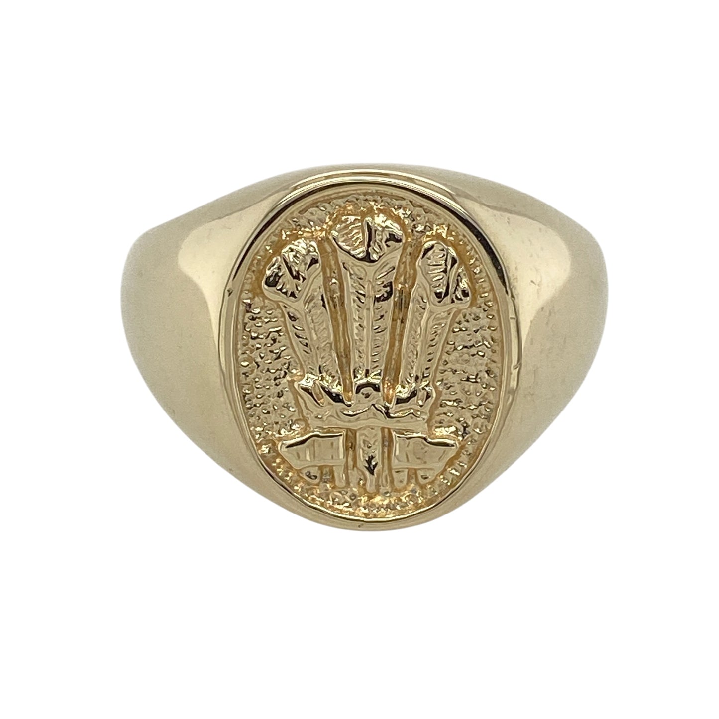 9ct Gold Welsh Three Feathers Oval Signet Ring