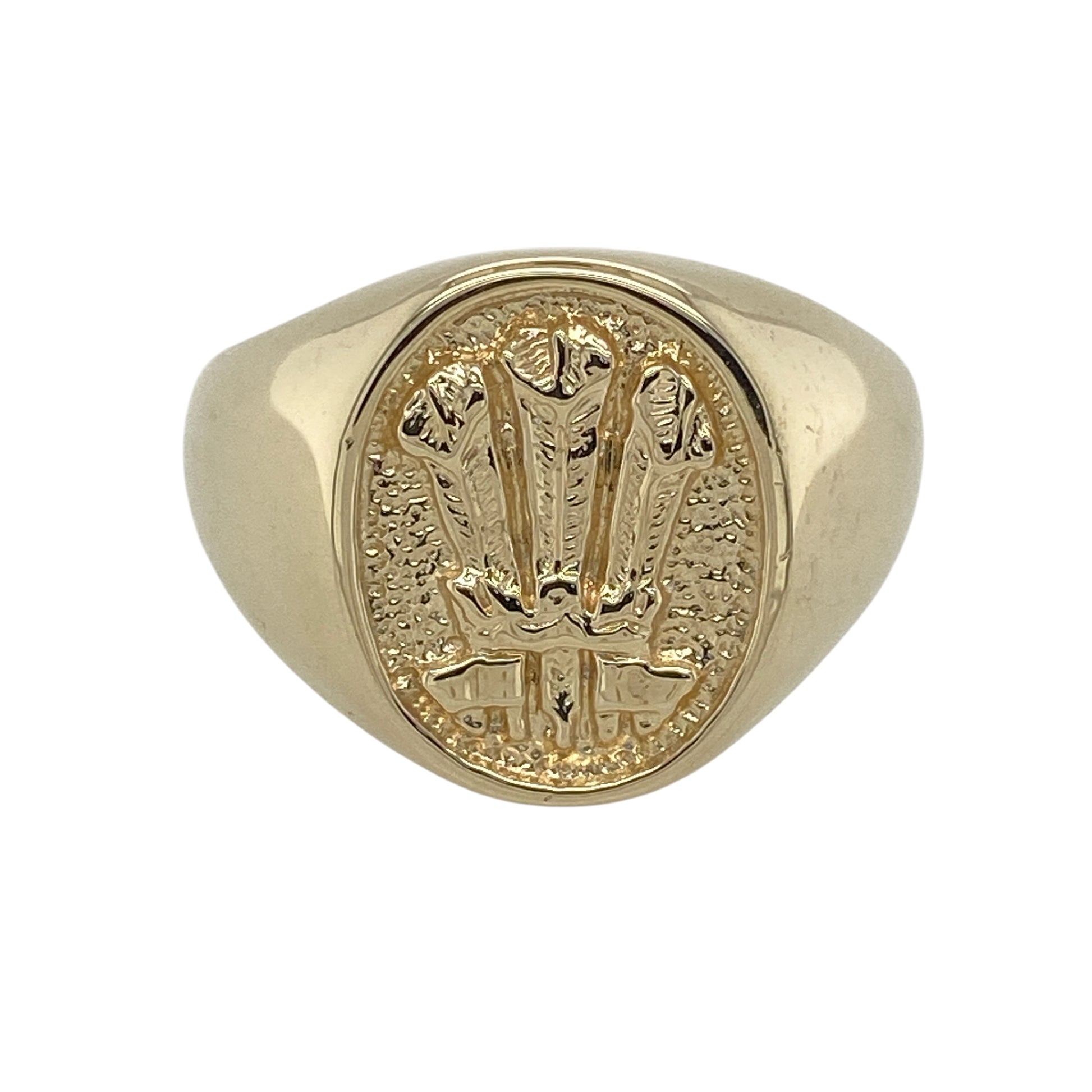 9ct Gold Welsh Three Feathers Oval Signet Ring