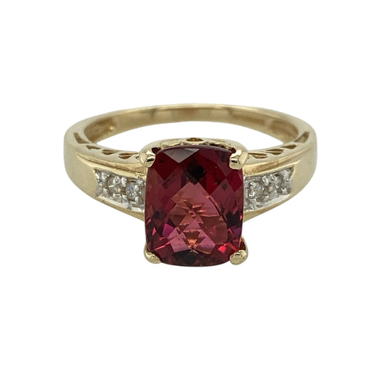 9ct Gold Diamond & Red Stone Ring
