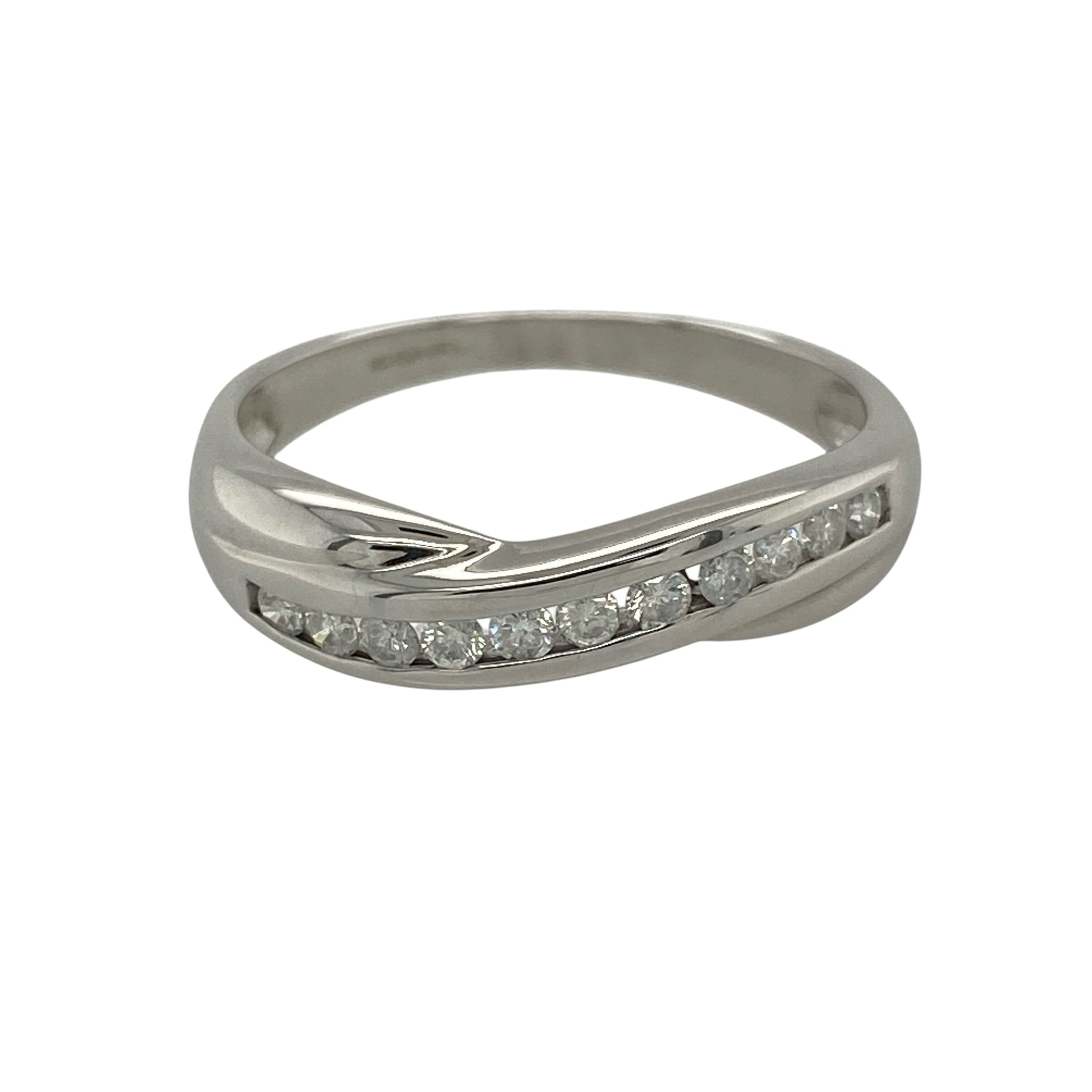 9ct White Gold & Diamond Crossover Band Ring