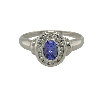 9ct White Gold Diamond & Tanzanite Cluster Ring