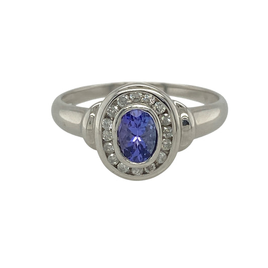 9ct White Gold Diamond & Tanzanite Cluster Ring